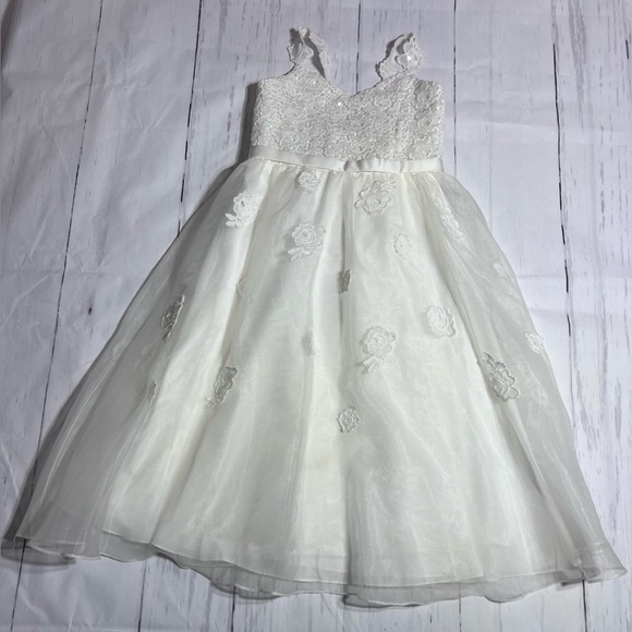 DB Studio Floral Lace Tea Length Flower Girl Dress - Picture 3 of 4